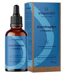 VitaminFit Vegane Eisen-Tropfen Nahrungsergänzungsmittel - Mit Vitamin C gegen Müdigkeit und Erschöpfung - Hilft bei Eisenmangel - Flüssig - 100% Pflanzlich - Vegan - 50 ml