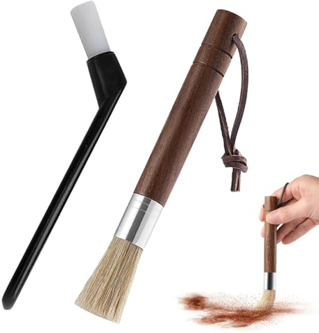 Misazy Barista Lot de 2 pinceaux à café (droit + coudé), pinceaux de nettoyage avec cordon, accessoires barista, accessoires à café, brosse de nettoyage, pinceau de cuisine Barista