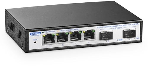 YuLinca 4 Port 2.5G Managed Switch with 2x10G SFP+ Slot, 4 x 2.5Gigabit Base-T Ports, Support LACP/QOS/VLAN/IGMP, Commutateur de réseau sans Ventilateur, Miniature, métal, Facile à gérer par Le Web