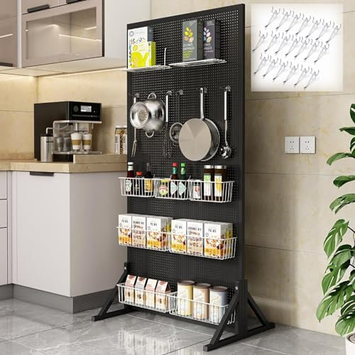 Panneau Perforé Métal, Pegboard Avec Roulette, Panneau Porte Outils pour Garage, Bureau, Cuisine, Râteliers Autoportants (Size : Negro)