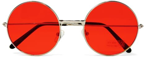 Oblique Unique® Hippie Brille Retro Sonnenbrille Rund für 60er 70er Jahre Party Flower Power Kostüm Accessoire Fasching Karneval Herren Damen (Rot)