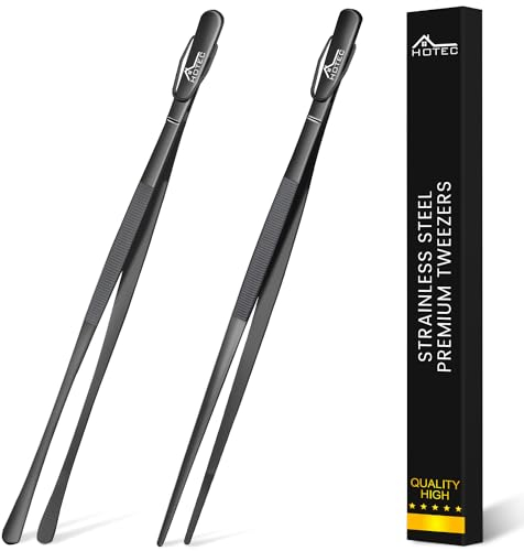 Hotec Pinzas de cocina de acero inoxidable, pinzas de cocina profesionales para cocinar, asar y hornear, pinzas extralargas, juego de 2 a 12 pulgadas, NZ-B02H