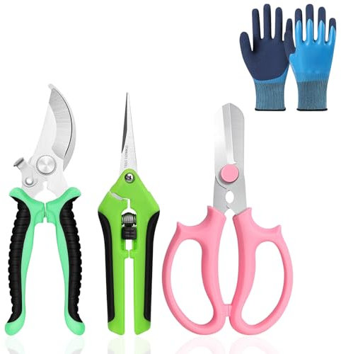 Beautyshow Tijeras de podar afiladas de acero inoxidable, tijeras de podar con guantes, tijeras de podar de derivación para ramas frescas, ramas y árboles frutales