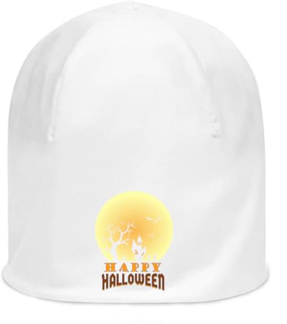 Atspauda Happy Halloween Full Moon Cemetery Graphic Unisex dünne Baumwolle dehnbar weiß Slouch Beanie weiß, weiß, Einheitsgröße