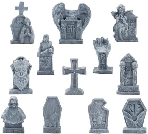 Bbiamsleep Miniatur-Grabsteine, Figuren, Mini-Grabsteine aus Kunstharz, Verschiedene Größen, Stil für Mini-Haus, Friedhof, Szene, Diorama, Basteln, Halloween-Dekor-Zubehör, 12 Stück
