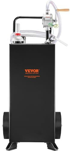 VEVOR Carro de gasolina Tanque de combustible 30 galones con ruedas bomba de transferencia manual contenedor de combustible diesel de gasolina para autos cortadoras de césped, vehículos, barcos, negro