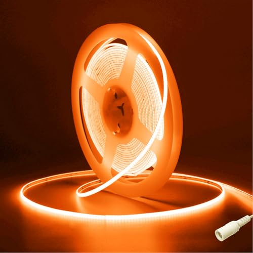 Fosingut COB LED Streifen 5m, DC12V Orange LED Strip,480 LEDs/M CRI90+ Hohe Helligkeit Flexibel Band Lichtleiste Selbstklebend,4mm Stripes COB Bar,Kanal,Küche,TV,Auto,Heim Decor(Nur Strip)