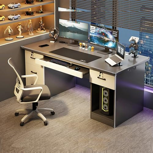 Esspoxi Escritorio Mesa Gaming con cajones, Mesa Ordenador en Forma L para Dormitorio y Oficina en casa, Escritorio esquinero Madera Resistente con estantes de Almacenamiento(B,55.1 * 23.6 * 29.5in)
