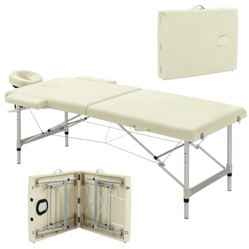 HOMCOM Professionelle klappbare Massageliege, Massageliege mit Verstellbarer Höhe und Transporttasche für Kosmetiker und Therapeuten, weiß
