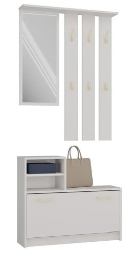 CDF Kleiderschrank Vera | Farbe: Kaschmir (beige) | Großer Spiegel | Kleiderbügel | Geräumiger Schuhschrank | Ideal für Diele, Flur | Praktische Ablagen | Modernes Design