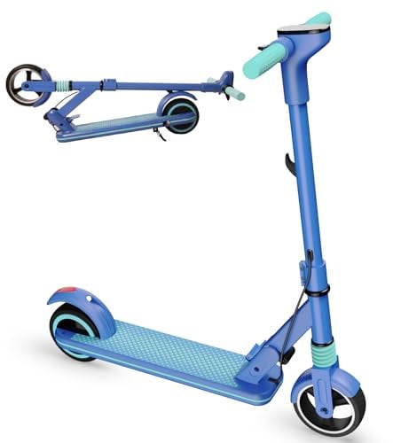 Electric Scooter for Children from Ages 6-12 Years, 6.5'' Foldable Kids Electric Scooters Max 14km/h, 130 W Motor, 8 Miles of Range, Colourful Lights, LED Display, Lightweight Kids E Scooter (Blue)