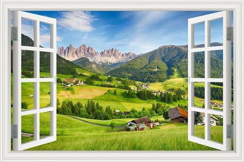 3D-Wandaufkleber, Motiv: Himmel, Berge, Grasland, für Kinderzimmer, Dekoration, künstliche Fensterdekoration, Aufkleber, 90 x 60 cm, Heimdekoration, Tapete, Wandbild mit Naturmotiv