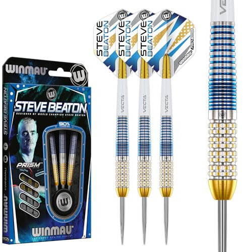WINMAU Darts – Profi-Spieler Steve Beaton Legacy Edition 24g 90% Wolfram Stahlspitze Darts-Set mit Dart Flüge und Dart Schäften