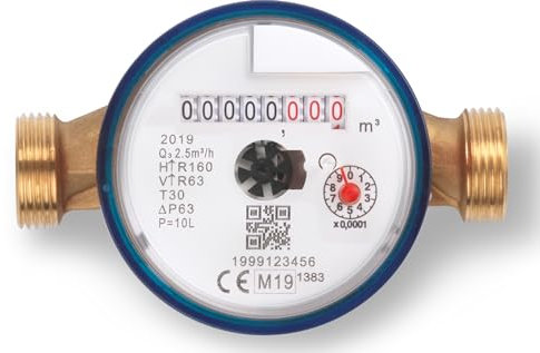 Compteur d'eau froide DN15 (1/2) – Corps en laiton, 110 mm. Produit en Italie. Certifié MID et DM174/2004 pour eau potable