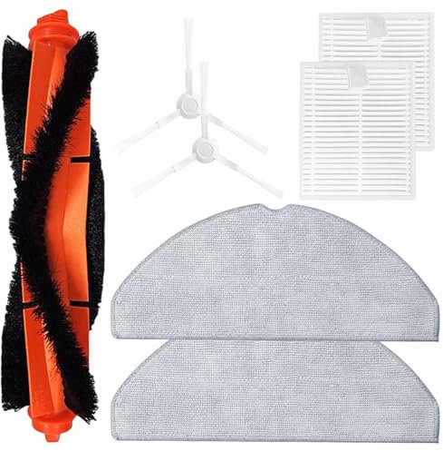 Kit de accesorios de repuesto compatible con Xiaomi Robot Vacuum S20/D106, piezas 1 cepillo principal, 2 cepillos laterales, 2 filtros HEPA, 2 paños de fregona