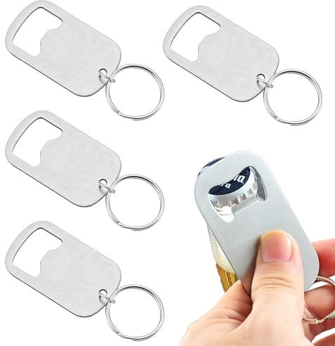 4 Pcs Stainless Steel Keychain Bottle Opener, Flat Bottle Opener Keyring, Keychain Opener for Home, Bar, Party (Silver)