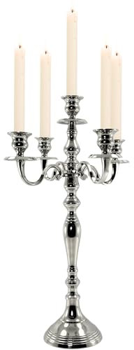 Elegant Silver 52cm 5-Arm Candelabra Candle Holder – Luxurious Silver Decorative Candle holder for Weddings, Dinners, Home Decor & Special Occasions