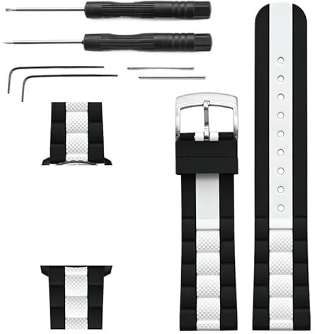 JVEIWAD Armband kompatibel mit Swatch X Blancpain Five Oceans, hochfestes Sport-Silikon-Uhrenarmband, kompatibel mit Fifty Fathoms Herren Damen 22 mm(Black white)