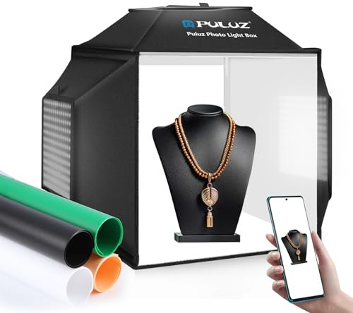 PULUZ 40 cm Fotobox Softbox 40x40cm Fotostudio Lichtzelt mit 5500K Beleuchtung & 4 Farben Hintergründen, Beleuchtungskit für Produktfotografie, Schmuck und kleine Objekte