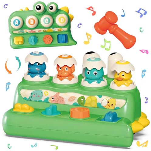 Dinosaur Pop-Up Toys for 1 2 3 4 Year Olds Girls & Boys - Montessori Toddler Baby Toys 12+ Months with Hammer, Early Development & Activity Toys, Birthday Gifts for Kids