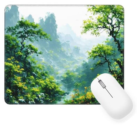 Green Mouse Mat 290 x 240 x 3 mm Gaming Mouse Pad Tree Keyboard Mat Waterproof with Non-Slip Rubber Base, Mouse Pad with Stitched Edges, Mousepad for Computer Accessories, Laptop, Office, Home W-436
