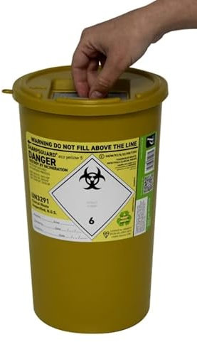 2X Sharpsguard Sharps Bin 5 Litre - Yellow (Multi Pack) | Safe Needle Disposal Container | Secure Clinical Waste Box with Lid | NHS Approved Sharps Disposal Unit
