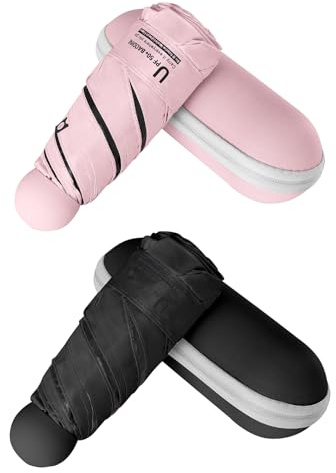 BAODINI Reise-Mini-Regenschirm für Geldbörse mit Etui – kleiner kompakter UV-Regenschirm, Sonnenschutz, leicht, kleiner Taschenschirm mit Etui für Damen und Mädchen