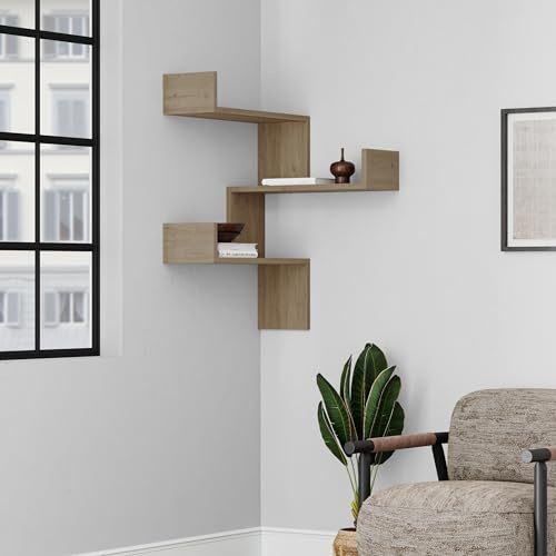 HOCUS PICUS 3 Tier Corner Bookshelf, 60x90x22cm, Natural Oak | Living Room, Office and more Easy to Assemble Corner Unit