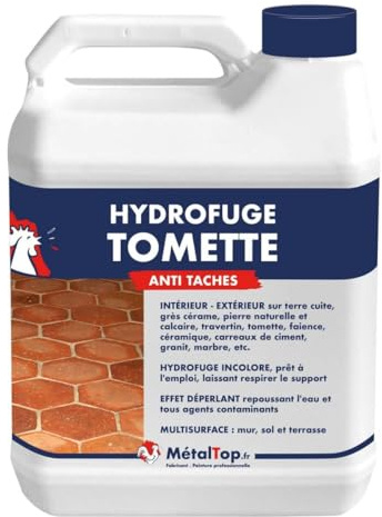 Métaltop - Hydrofuge Tomette - 1 L - Protection invisible anti-taches pour sols en terre cuite et carreaux poreux