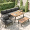 Merax 6 Seater Garden Sofa Set, Outdoor Garden Furniture Sets, 2 double sofas, 1 corner sofa, 1 table with ice bucket and 1 sofa bench, with All Seat & Back Cushions & Galvanised iron Frame, Grey