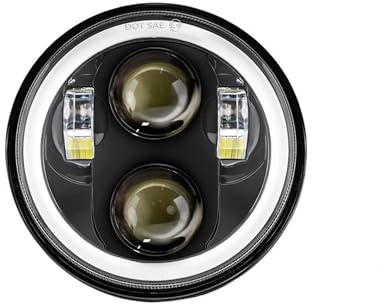 DFJOSF Fari Moto LED 5.75 Pollici Proiettore Halo Angel Eyes per Sportster 1200 883 Street 500 750 5-3/4 Motociclo Faro (Nero)