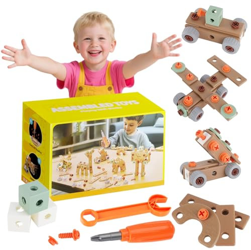 ZDNT Herramientas Juguete de Madera para Niños 2-6 Años - 59 Piezas Juguete Montessori - Juego de Construcción Educativo para Bricolaje Infantil | Regalo Cumpleaños/Navidad