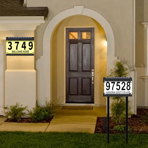 IVWVI Acrylics Solar-Adressnummern für Haus, Adressschild mit Doppelpfähle, wasserdicht, zweifarbig, beleuchtet, modernes Adressschild, solarbetrieben, für Straße, Hof, Park, Garten