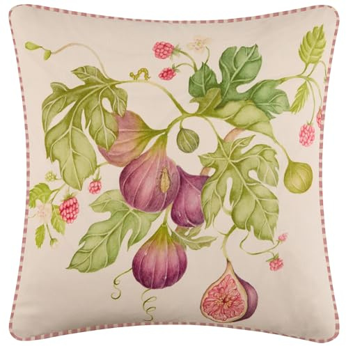 Voyage Maison Fig Gardens Outdoor Cushion – Water-Resistant UV-Protected Fruit Floral Watercolour with Striped Reverse (Purple - 43x43cm)