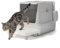 LEADZM Bac litiere pour Chat XXL - Maison de Toilette pour Chat Fermé - 60 x 40 x 46 cm, Acier Inoxydable, Couvercle Amovible, Pelle à Litière et Tapis de Sol Inclus - Gris
