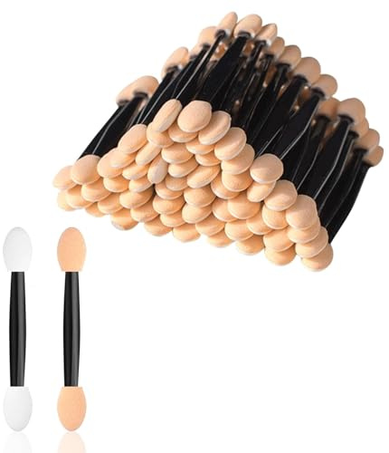 Funalix Lidschatten Applikator,50 Stück Lidschatten Pinsel Doppelseitige,Einweg Schwamm Schminkpinsel für präzises Schminken bei Erwachsenen, Mädchen und Damen