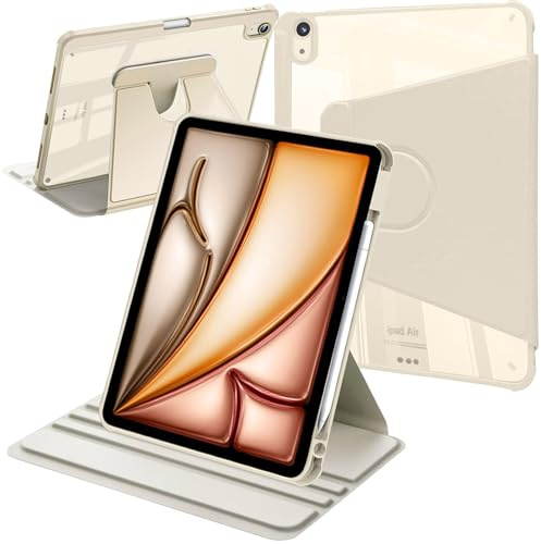 Newbillion Funda Giratoria para iPad Air 11 Pulgadas M3/M2 (2025/2024), iPad Air 5/4 (2022/2020) con Soporte para Lápiz, Transparente Trasera, Soporte Rotación de 360 Grados, Starlight