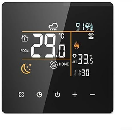 Tuya Smart WiFi-Thermostat, Hygrometer, digitaler Temperaturregler, mit LCD-Farbdisplay, für intelligente Zeitplanung (Schwarz, 16 A)