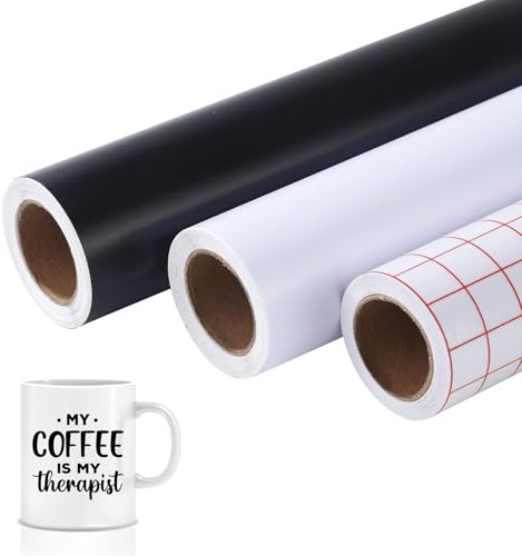 Kiuiom 1 RolleTransferfolie Vinyl,2 Rolle Vinylfolie Plotter,30.5 * 3m,Plotterfolie Textil,Flexfolie Plotter Textil,Plotterfolie Vinyl Selbstklebend für Textilien Transferfolie,Tassen,Wohnkultur