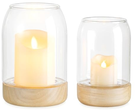 Staymoment Windlicht Outdoor Windlichter Glas, 2er Set Windlicht Holz