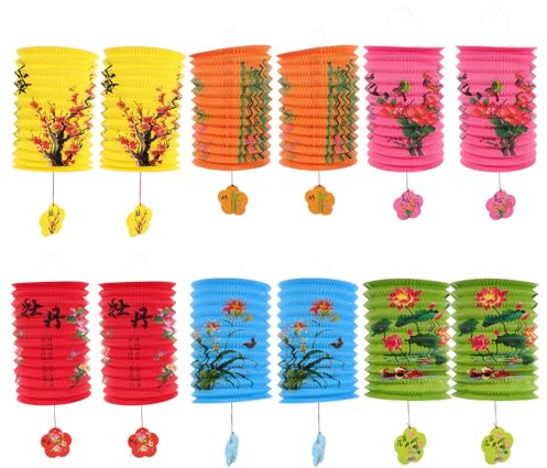 VANZACK 12 Stück Bunte Papierlaternen 16cm mit Ziehharmonika Faltmechanismus Tragbare Hängelaternen aus Robustem Papier für Chinesisches Neujahr Frühlingsfest und Mondfest Dekoration