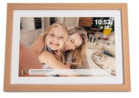 Denver PFF-1040LW - Digitaler Bilderrahmen 10,1 Zoll, Holzrahmen Eiche | WLAN und Frameo App, IPS Touchscreen, 16 GB Speicher, Automatische Rotation, Timer