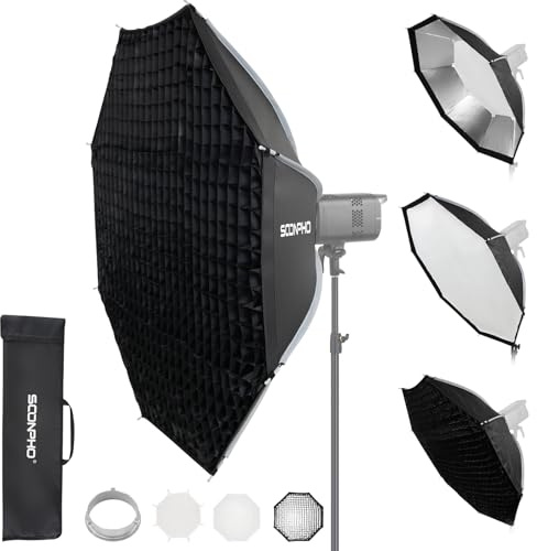 SOONPHO KS-120 47,2in/120cm Softbox Ottagono Attacco Bowens,Soft Box Kit Rilascio Rapido con Difusore,Griglia a Nido d'Ape e Borsa Trasporto,Compatibile con Godox SK400IIIV,SK300IIV,MS300V,AD200PROII