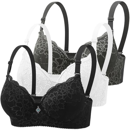 BH Damen mit Bügel Klassische BHS Spitzen Bustier Push Up BH Set Komfort Nahtlos V-Ausschnitt Tshirt Bra mit Verstellbarem Starker Halt Trainings Schlaf BHS Große Brüste Unterwäsche Gepolstert Alltag
