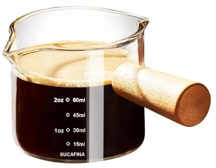 Espresso Cups with Handle, 75ml Measurement Lines Espresso Glass, Measuring Cup with Dual Scale, Espresso Shot Glass with V-Shaped Mouth, Clear Glass Milk Frothing Pitcher, Espresso Accessories