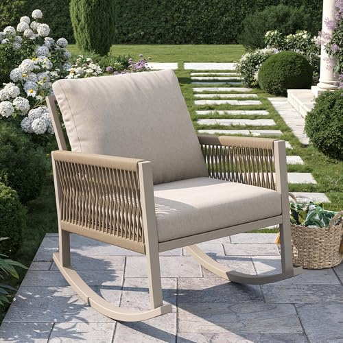Sedia a dondolo da esterno (1 set) con tecnica di intreccio a corda incrociata, struttura in metallo resistente alle intemperie, comodi cuscini, portata massima 120 kg, per giardino e terrazzo