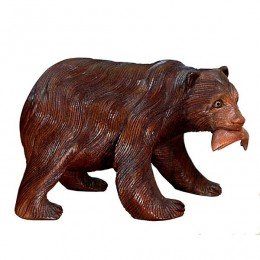 Wogeka BÄR mit Fisch Holz Tier Petz großer Grizzly Braunbär Figur Statue