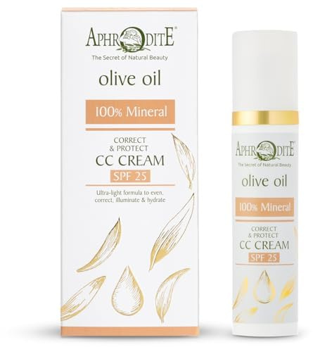 Aphrodite 100% Mineralische Correct & Protect CC Creme (50 ml) SPF 25 mit feuchtigkeitsspendender Abdeckung – Natürliche Mineralformel – Riff-sicher – Für empfindliche Haut
