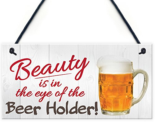 RED OCEAN BEAUTY IS IN THE EYE OF BEER HOLDER NOVELTY VINTAGE RETRO PUB STYLE SIGN PLAQUE MAN CAVE