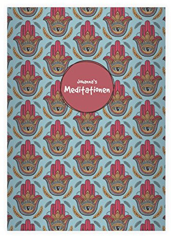 Kartenkaufrausch 4 personalisierte, Wunderschöne indisch gemusterte DIN A4 Schulhefte, Schreibhefte mit Hand und sehendem Auge in hellblau Lineatur 20 (blanko Heft)